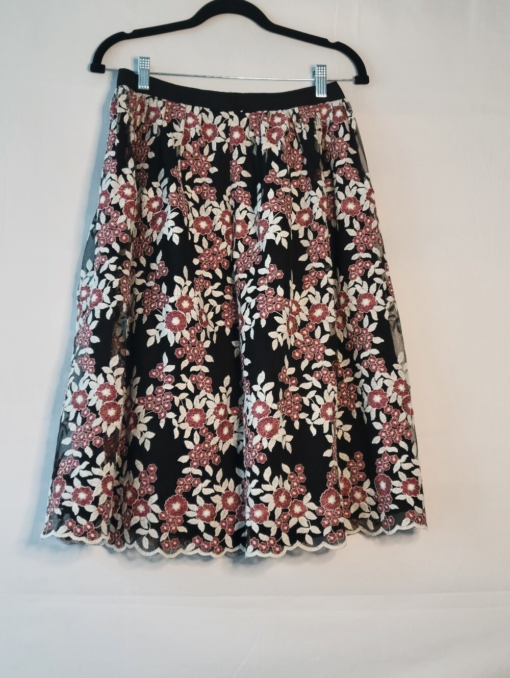 Draper James Black Floral Midi Skirt